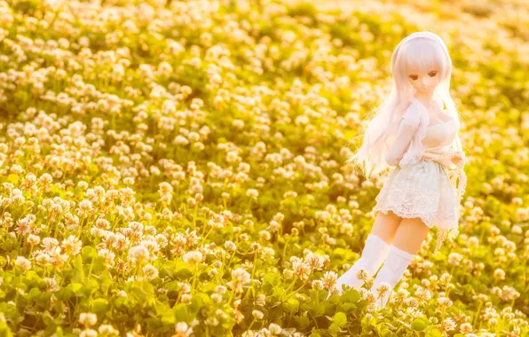 Picture field, pose, toy, doll, clover, lilac, long hair
