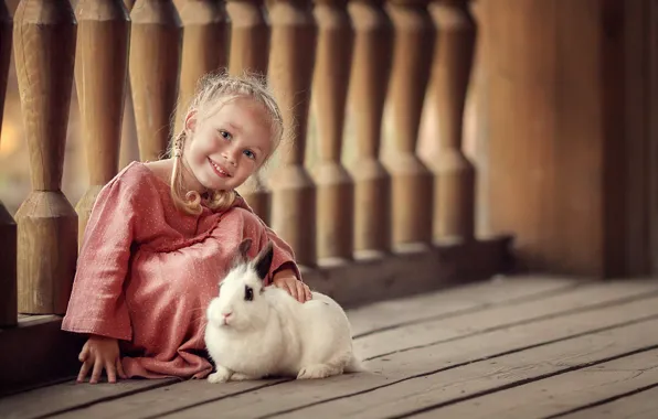 Picture smile, animal, Board, rabbit, dress, girl, baby, child