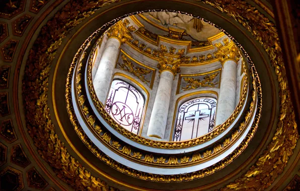 Windows, Rome, Italy, columns, the dome, religion, the Basilica of San Luigi dei Francesi