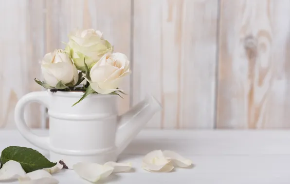 Background, roses, bouquet, petals, lake, white, wood, decor