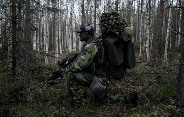 Forest, weapons, soldiers, camouflage, ammunition