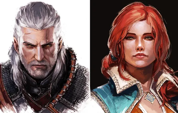 Fantasy, art, The Witcher, Geralt, Triss Merigold, literary character