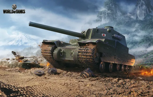 The wreckage, mountains, fire, tank, World of Tanks