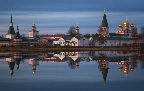 Picture landscape, lake, reflection, Alexander Strelchuk, Valdai, Iversky Monastery