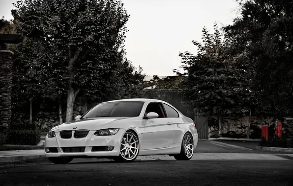 Picture white, the sky, trees, bmw, BMW, the fence, white, 335i
