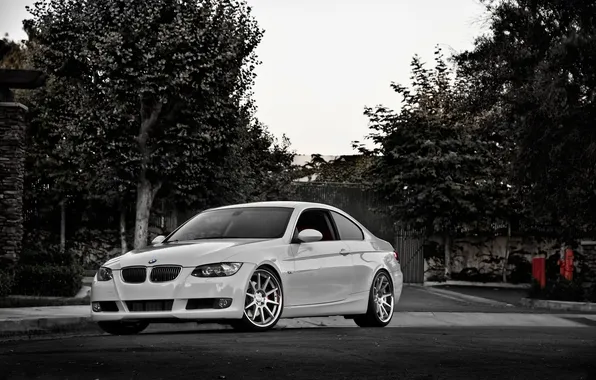 White, the sky, trees, bmw, BMW, the fence, white, 335i