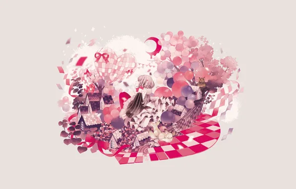 Girl, balloons, heart, a month, bow