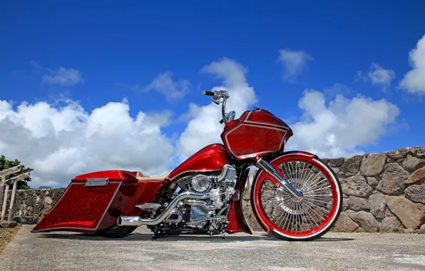 Picture Davidson, Harley, Harley Davidson, Bike, Custom Bike, Chrome, Motorcycle, Red And White