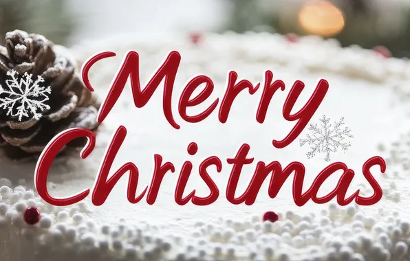 Snowflakes, lights, the inscription, Christmas, cake, New year, banner, needles