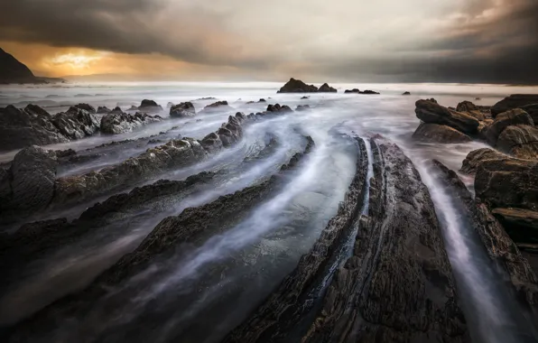 Sea, rocks, Spain, Barrika