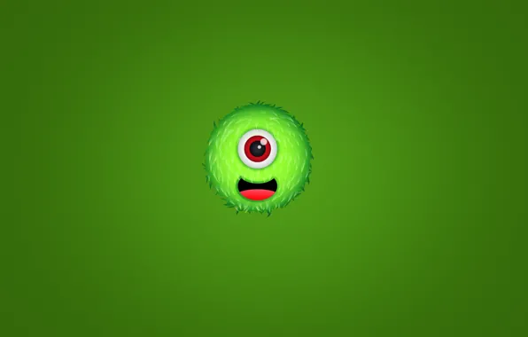 Green, smile, green, monster, hairy, monster, crank, one-eyed