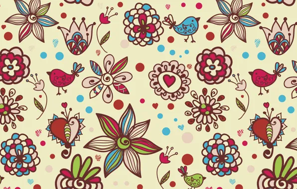 Balls, texture, hearts, birds