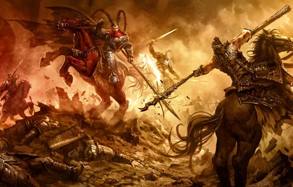 Picture Fire, Battle, The battle, Soldiers, Horses, Battle, Swords, Men