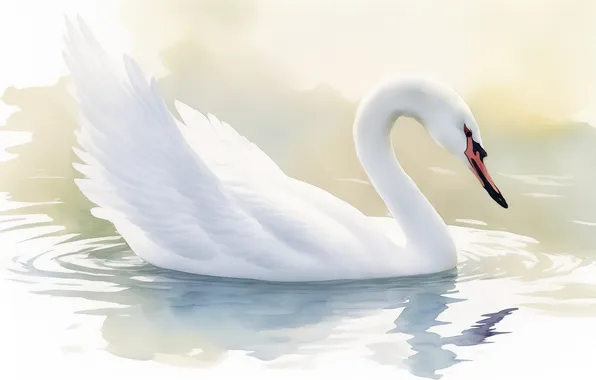 Birds, bird, figure, feathers, watercolor, Swan, swan, swans