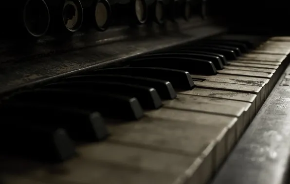 Macro, keys, old, piano