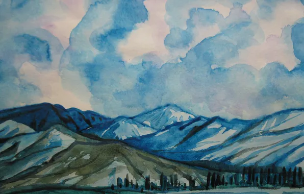 The sky, landscape, mountains, blue, Figure, ranges
