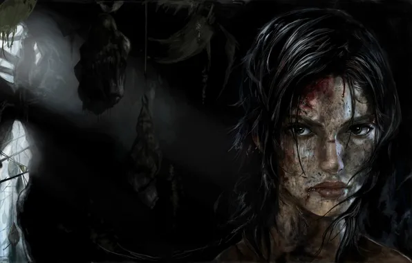 Picture girl, blood, dirt, cave, cocoon, tomb raider, Lara Croft, A Survivor Is Born