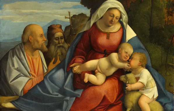 Picture, mythology, Benedetto Diana, Maria with a Child, Young John The Baptist. Peter and Anthony …
