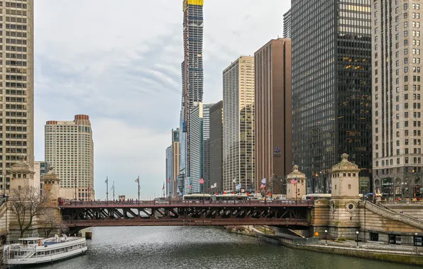 City, chicago, building, cityscape, cloudy, business, chicago river