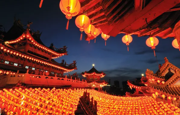 Picture paper, lanterns, Kuala Lumpur, Malaysia, Thean Hou Temple