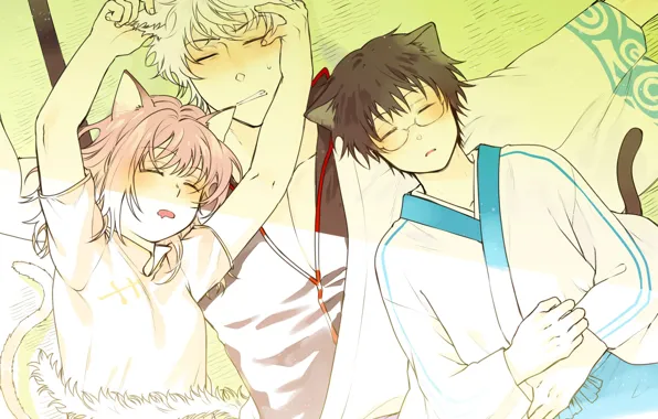 Anime, art, friends, sleep, Gintama