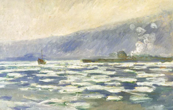 Picture landscape, mountains, ship, picture, spring, Claude Monet, The debacle at Port Vale