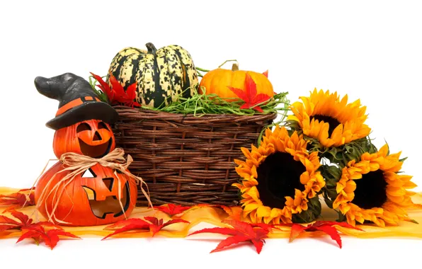 Autumn, face, basket, food, harvest, Halloween, decoration, the celebration