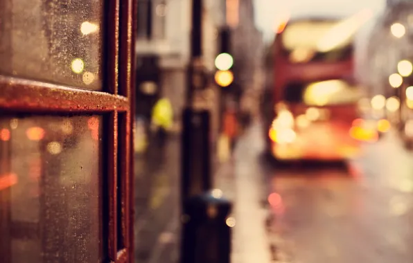 Picture road, glass, drops, macro, the city, lights, rain, England