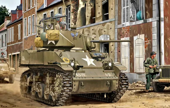 Soldiers, US Army, WWII, Tankers, M5A1 Stuart