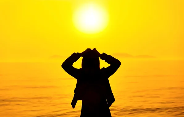 Sea, summer, girl, the sun, sunset, nature, pose, background