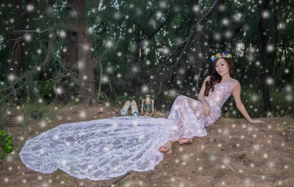 Girl, nature, background, dress