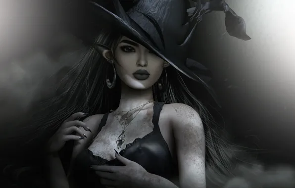 Picture girl, face, style, hat, makeup, Halloween