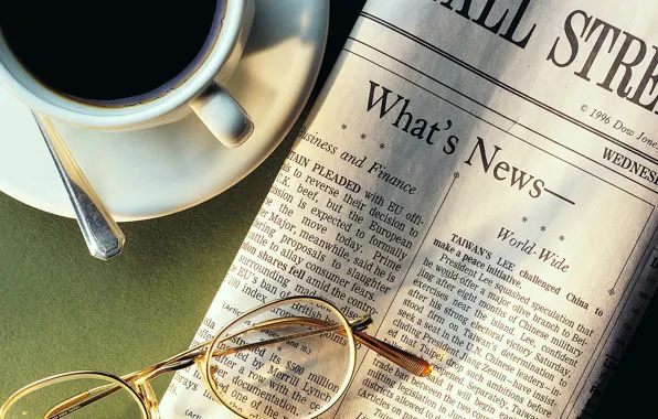 Picture coffee, glasses, spoon, Cup, newspaper, news, 1920x1080, Cup holder
