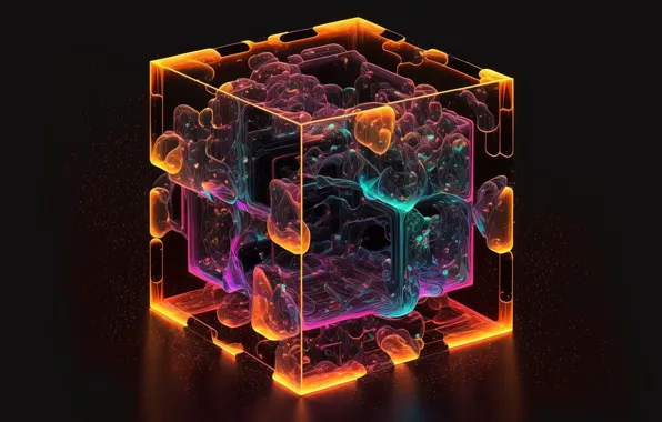 Abstraction, glow, cube, glow, abstraction, cube