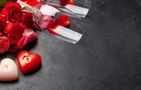 Love, flowers, gift, romance, roses, glasses, love, happy