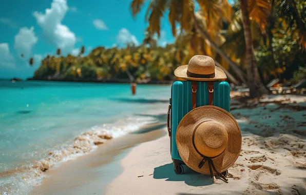 Sand, sea, beach, summer, stay, suitcase, summer, holidays