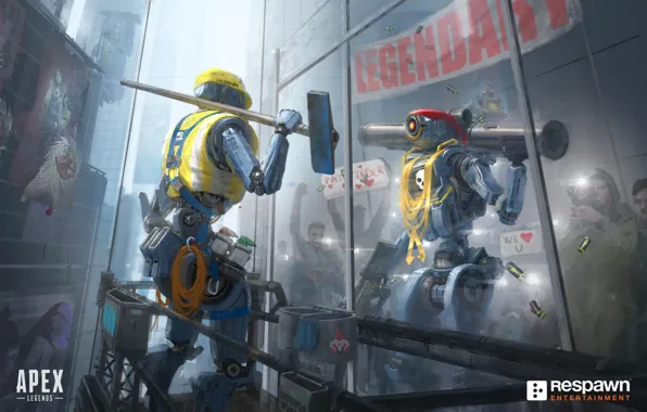 Reflection, robot, art, pathfinder, apex legends, MRVN