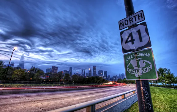 The city, sign, track, USA, Chicago, Illinois