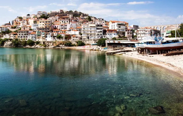 Sea, coast, home, boats, Greece, Northern