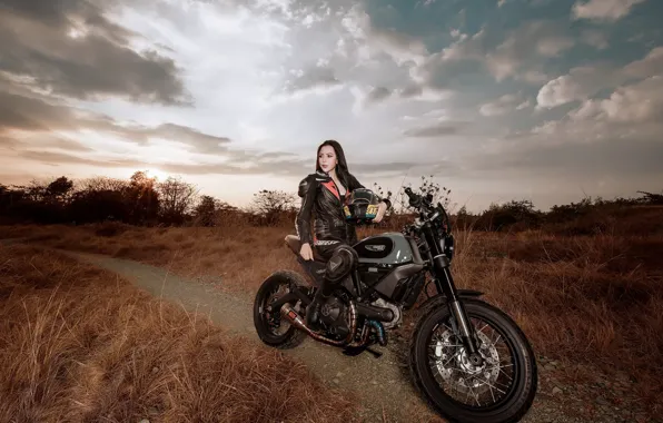 Picture girl, background, motorcycle