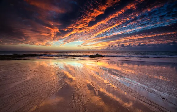 Picture sea, the sky, clouds, sunset, reflection, tide