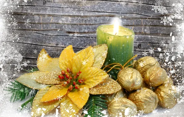 Flower, snowflakes, candle, gold plated, nuts