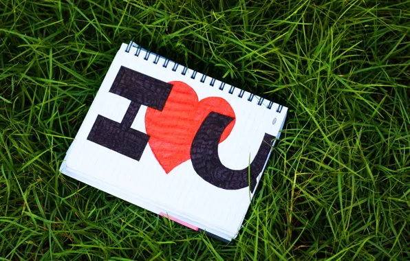 Picture grass, love, the inscription, heart, Notepad