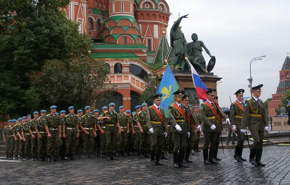 Picture holiday, St. Basil's Cathedral, parade, Red square, troops, Marines, THE ARMED FORCES, monument to Minin …