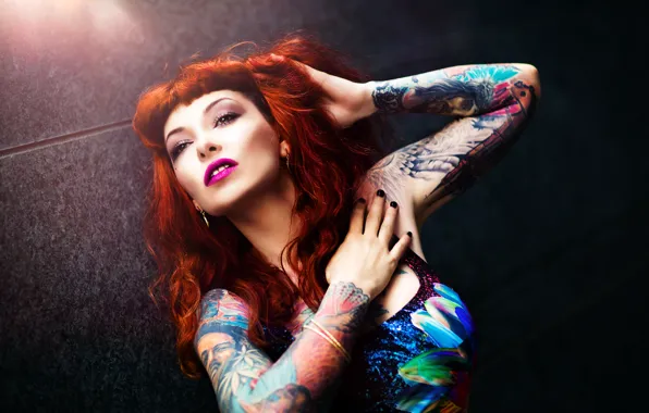 Picture girl, face, hair, body, makeup, tattoo, Xenia