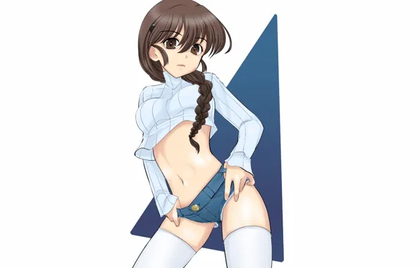 Girl, sexy, shorts, blouse, long hair, boobs, anime, beautiful