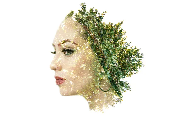 Picture girl, face, foliage