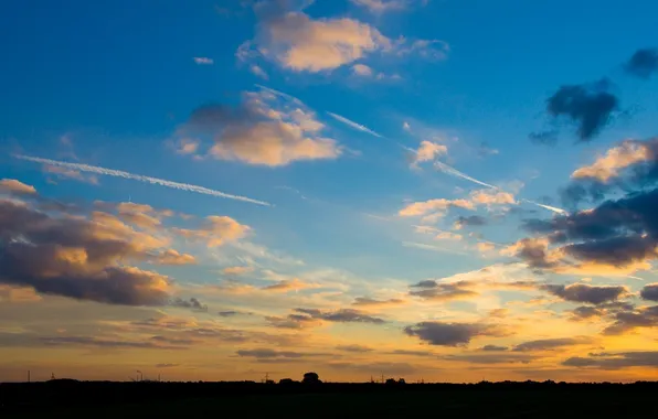 The sky, clouds, landscape, sunset, nature, the evening