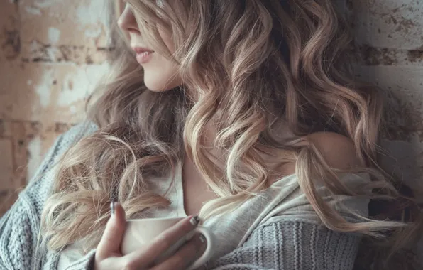 Girl, face, cup, lips