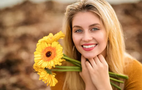 Summer, girl, flowers, face, smile